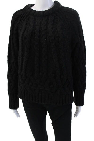 Zara Womens Cable Knit Crew Neck Long Sleeve Pullover Sweater Top Black Sz M