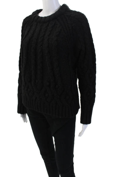 Zara Womens Cable Knit Crew Neck Long Sleeve Pullover Sweater Top Black Sz M
