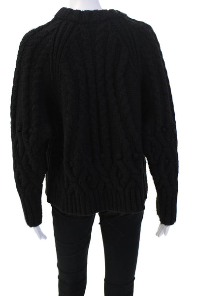 Zara Womens Cable Knit Crew Neck Long Sleeve Pullover Sweater Top Black Sz M