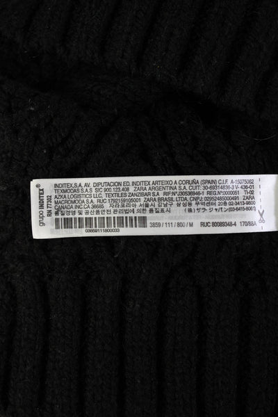 Zara Womens Cable Knit Crew Neck Long Sleeve Pullover Sweater Top Black Sz M