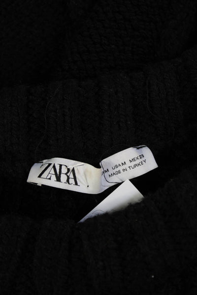Zara Womens Cable Knit Crew Neck Long Sleeve Pullover Sweater Top Black Sz M