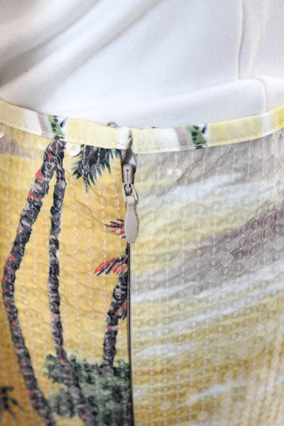 Le Superbe Womens Cotton Sequined Graphic Straight Midi Skirt Yellow Size 2
