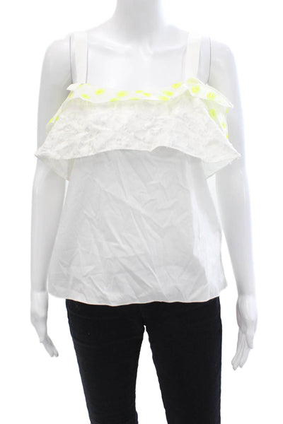 Maiyet Womens Sleeveless Tiered Tank Top White Yellow Cotton Size 2