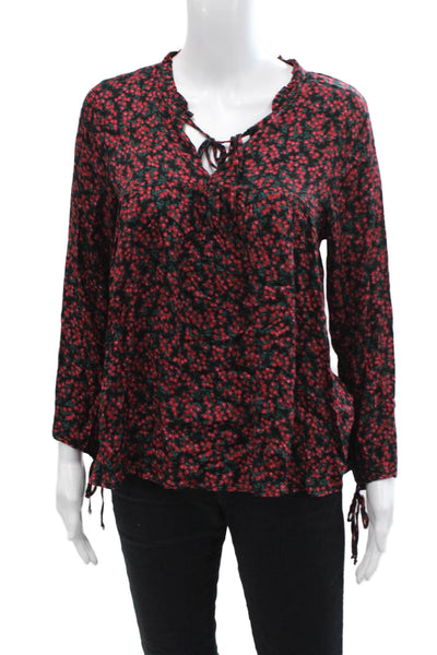 Velvet by Graham & Spencer Womens Floral Print Blouse Black Red Size Extra Small