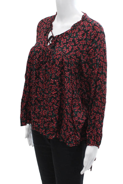 Velvet by Graham & Spencer Womens Floral Print Blouse Black Red Size Extra Small