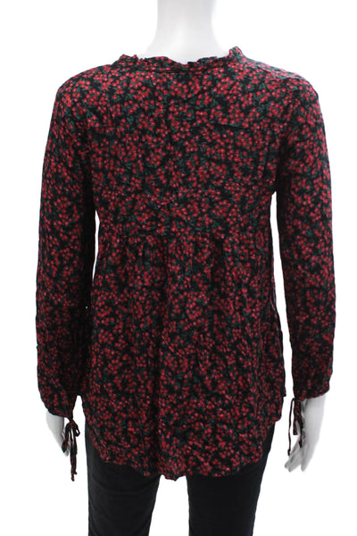 Velvet by Graham & Spencer Womens Floral Print Blouse Black Red Size Extra Small