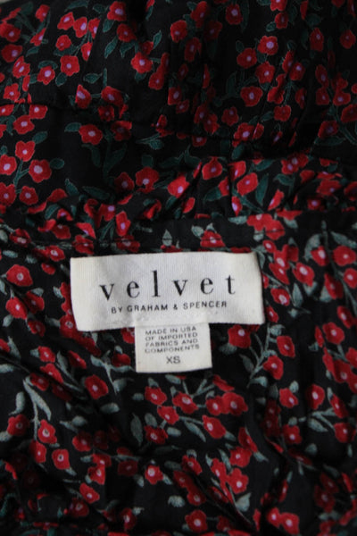 Velvet by Graham & Spencer Womens Floral Print Blouse Black Red Size Extra Small