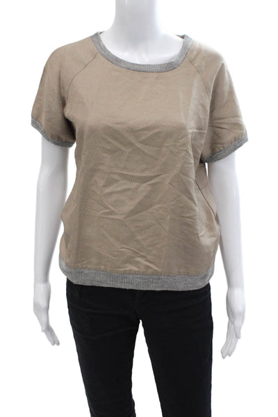 Loeffler Randall Womens Silk Blend Short Sleeves Sweater Brown Grey Size 4