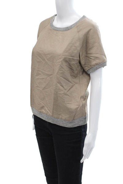 Loeffler Randall Womens Silk Blend Short Sleeves Sweater Brown Grey Size 4