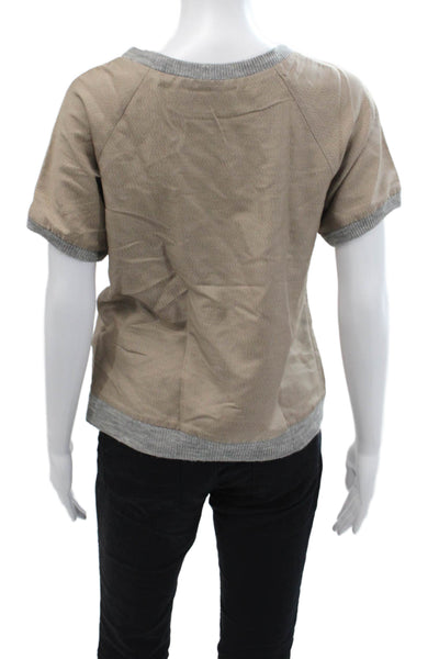 Loeffler Randall Womens Silk Blend Short Sleeves Sweater Brown Grey Size 4