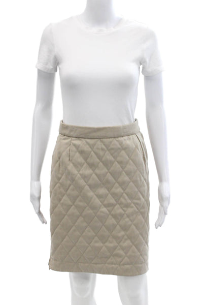Escada Margaretha Ley Womens Quilted Knee Length Pencil Skirt Beige Size EUR 38