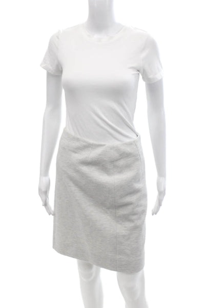 Akris Punto Womens Knee Length Pencil Skirt White Grey Cotton Size 4