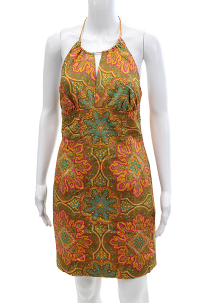 Trina Turk Women Green Paisley Sundress Knee-Length Cotton Tie Size 6