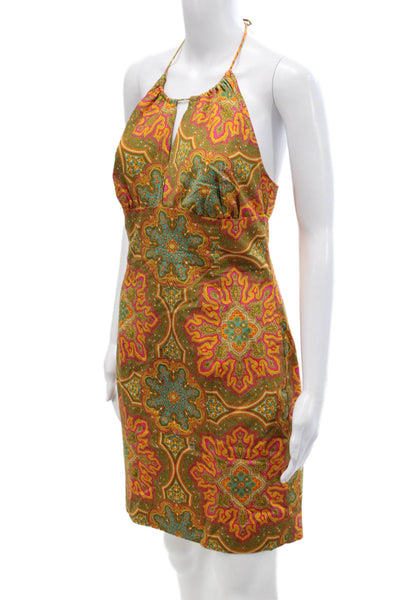 Trina Turk Women Green Paisley Sundress Knee-Length Cotton Tie Size 6