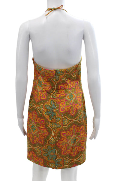 Trina Turk Women Green Paisley Sundress Knee-Length Cotton Tie Size 6