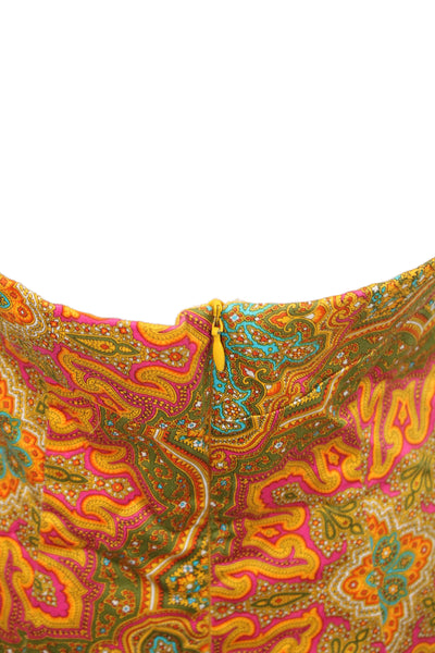 Trina Turk Women Green Paisley Sundress Knee-Length Cotton Tie Size 6