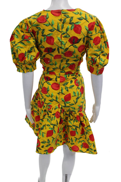 Glamorous Women Yellow Floral Wrap Dress V-Neck Short Sleeve Long Size 12