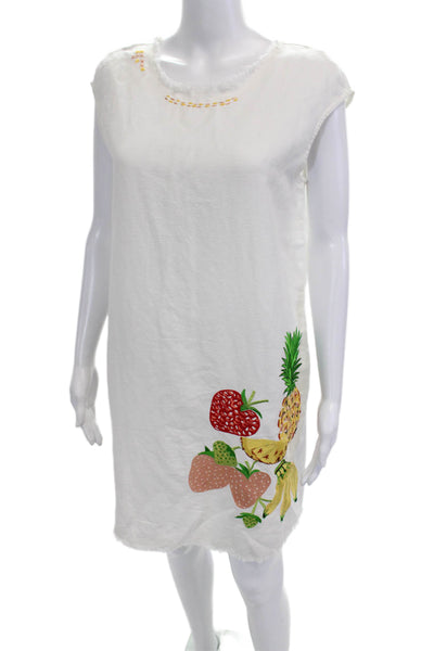 Holding Horses Womens Shift Dress White Graphic Short Sleeve Linen Size XS