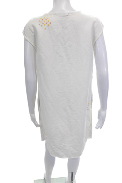 Holding Horses Womens Shift Dress White Graphic Short Sleeve Linen Size XS