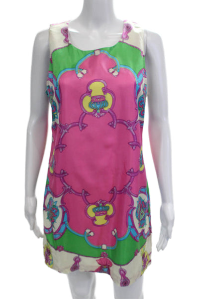 Julie Brown Women Shift Dress Green Graphic Print Sleeveless Size 8