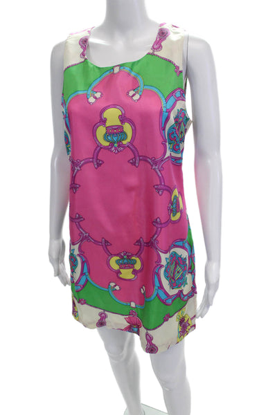 Julie Brown Women Shift Dress Green Graphic Print Sleeveless Size 8