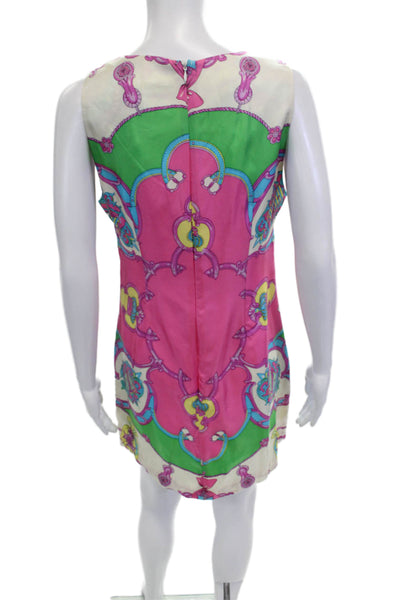 Julie Brown Women Shift Dress Green Graphic Print Sleeveless Size 8