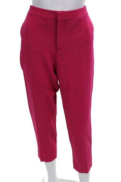 Zara Womens Wool Pocketed Flat Front Tapered Leg Pants Pink Size M