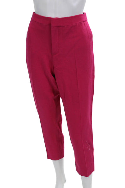 Zara Womens Wool Pocketed Flat Front Tapered Leg Pants Pink Size M