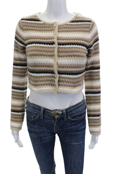 Gab Kate Womens Button Front Striped Cardigan Sweater Brown White Size XS