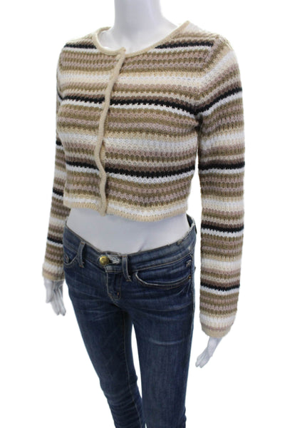 Gab Kate Womens Button Front Striped Cardigan Sweater Brown White Size XS