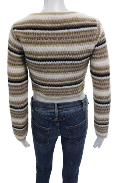Gab Kate Womens Button Front Striped Cardigan Sweater Brown White Size XS