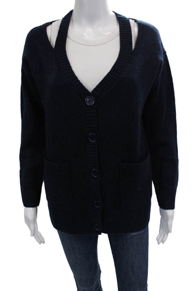 Line & Dot Womens Button Front Cut Out V Neck Cardigan Sweater Navy Size XS