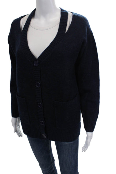 Line & Dot Womens Button Front Cut Out V Neck Cardigan Sweater Navy Size XS