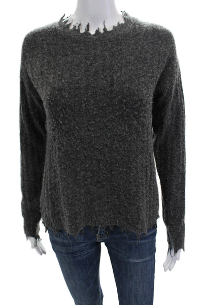 SOH Womens Long Sleeve Crew Neck Fringe Trim Sweater Gray Wool Size Petite