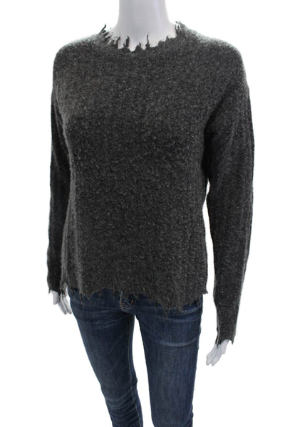 SOH Womens Long Sleeve Crew Neck Fringe Trim Sweater Gray Wool Size Petite