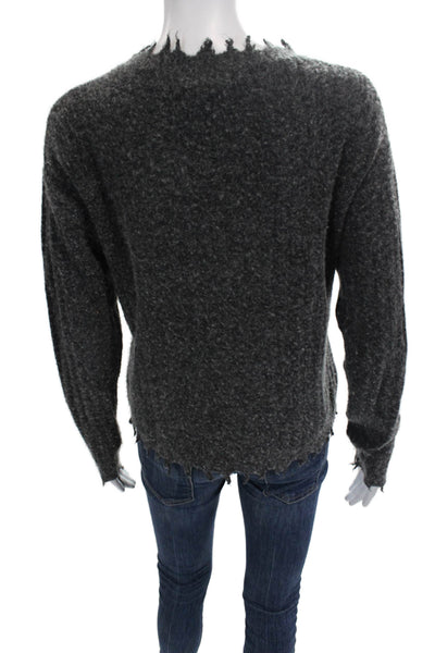 SOH Womens Long Sleeve Crew Neck Fringe Trim Sweater Gray Wool Size Petite
