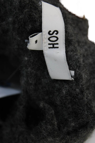 SOH Womens Long Sleeve Crew Neck Fringe Trim Sweater Gray Wool Size Petite
