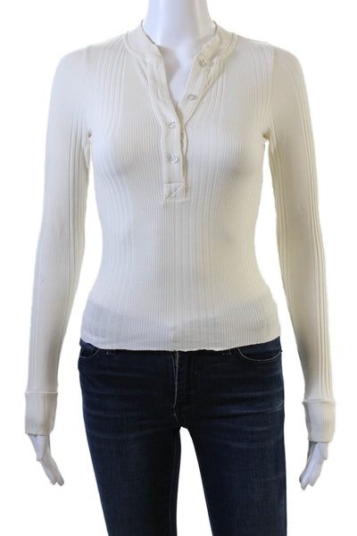NSF Womens Ribbed Half Button Down Sweater White Size Petite