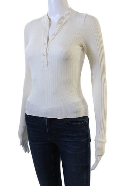 NSF Womens Ribbed Half Button Down Sweater White Size Petite