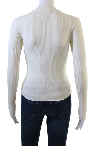 NSF Womens Ribbed Half Button Down Sweater White Size Petite