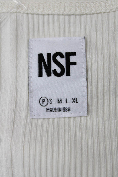 NSF Womens Ribbed Half Button Down Sweater White Size Petite