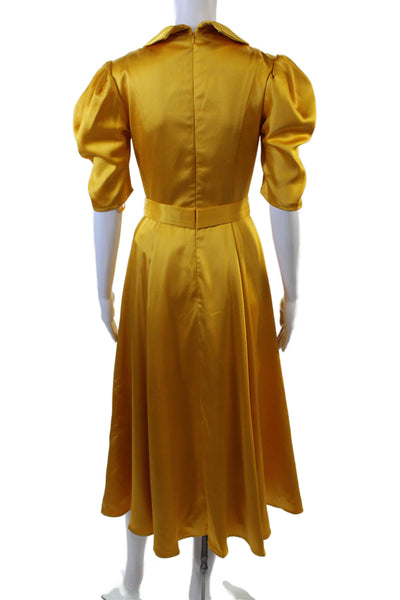 Mac Duggal Womens Fit & Flare Wrap Dress Yellow V-Neck 3/4 Sleeve Size 0