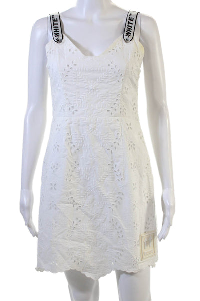 Off White Women White Floral V-Neck Sundress Zip Knee Length Size 40