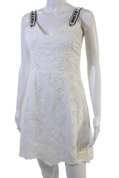 Off White Women White Floral V-Neck Sundress Zip Knee Length Size 40