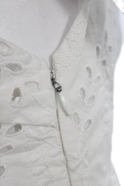 Off White Women White Floral V-Neck Sundress Zip Knee Length Size 40