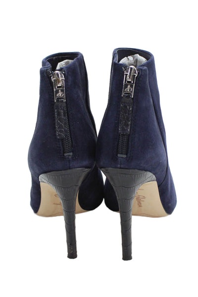 Sam Edelman Womens Back Zip Stiletto Ankle Boots Navy Suede Size 7.5