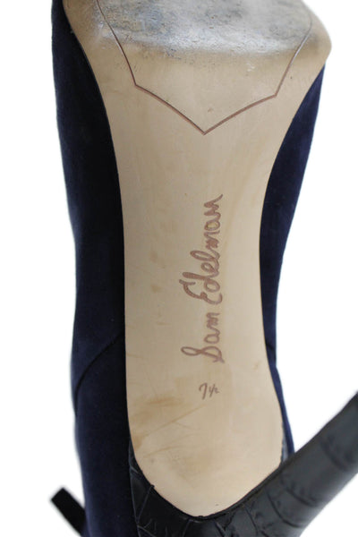 Sam Edelman Womens Back Zip Stiletto Ankle Boots Navy Suede Size 7.5
