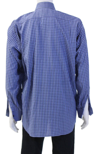 Etro Mens Button Front Collared Geometric Dress Shirt Blue Black Size 41