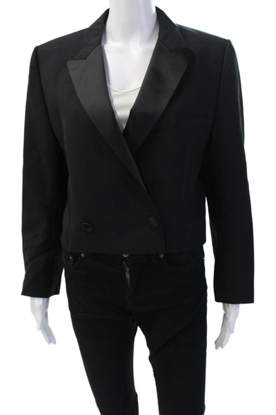 Celine Women's Long Sleeves Double Breasted Cropped Jacket Black Size 38