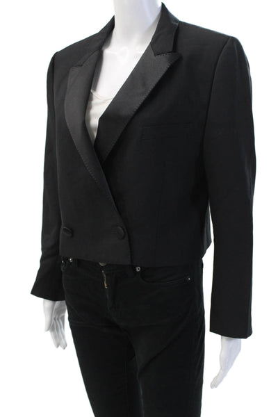 Celine Women's Long Sleeves Double Breasted Cropped Jacket Black Size 38